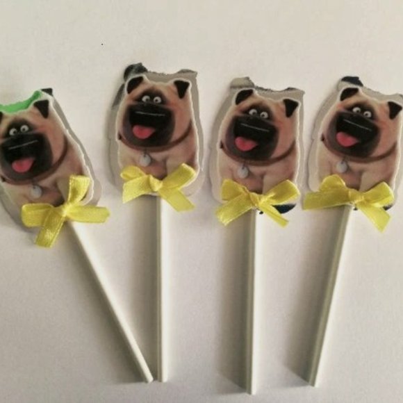 4x cake topper cupcake,carlin , pug , dog , funny , birthday , party - Picture 1 of 1